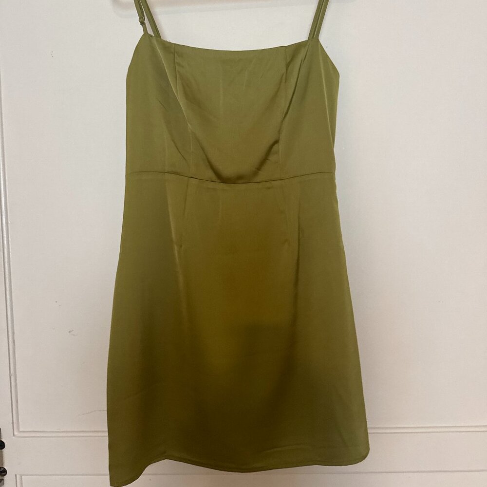 Nasty Gal Olive Green Satin Mini Dress (Size US 4)